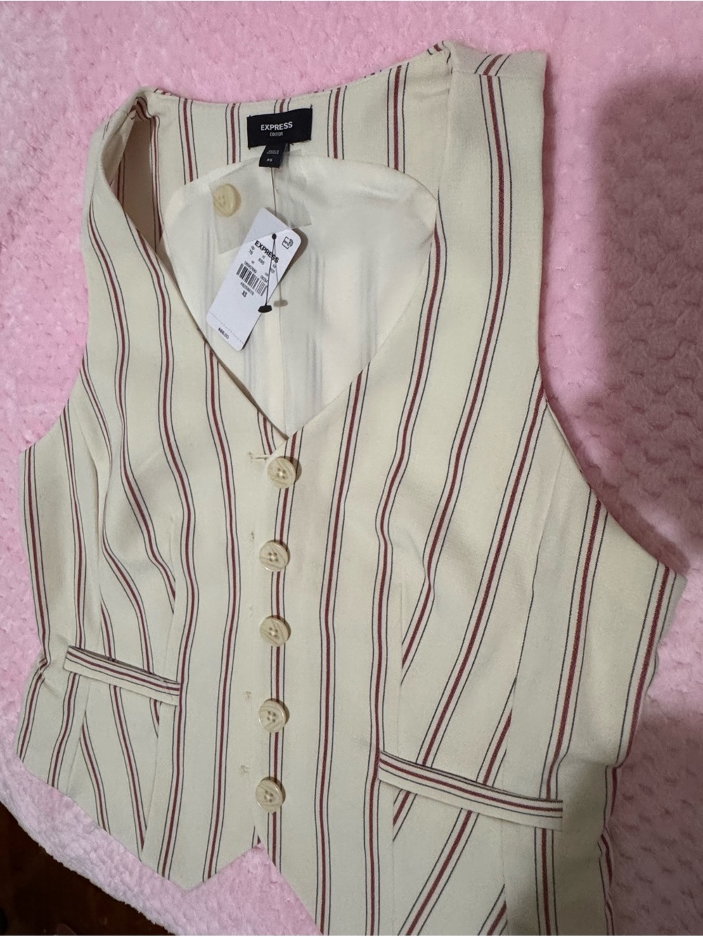 Express Cream Vest with Red and Navy Stripes